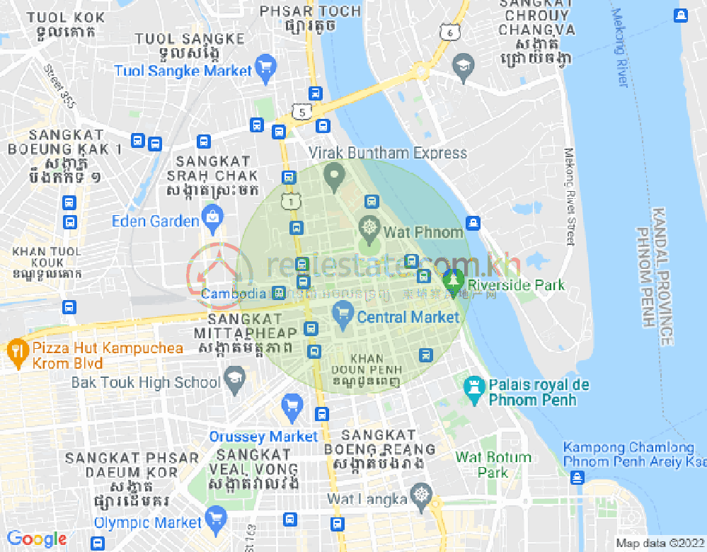 Mapa: Wat Phnom, Daun Penh, Phnom Penh