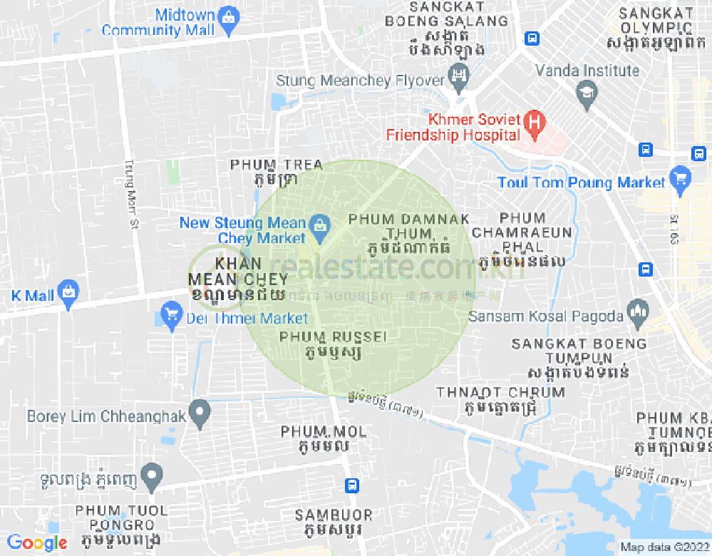 Stueng Mean chey 1镇, 棉芷区, 金边地图