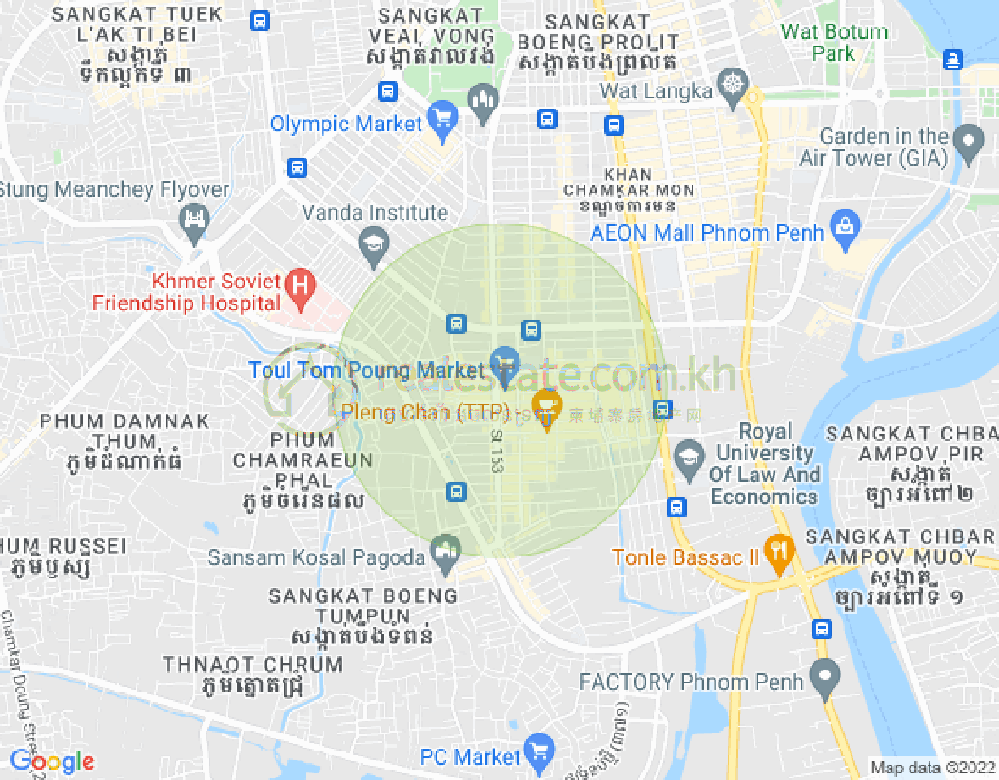 トゥールトンポン1, チャムカモン, プノンペンの地図