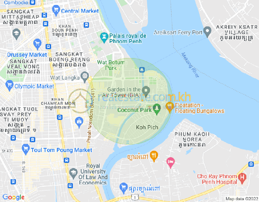 Map of Tonle Bassac, Chamkarmon, Phnom Penh