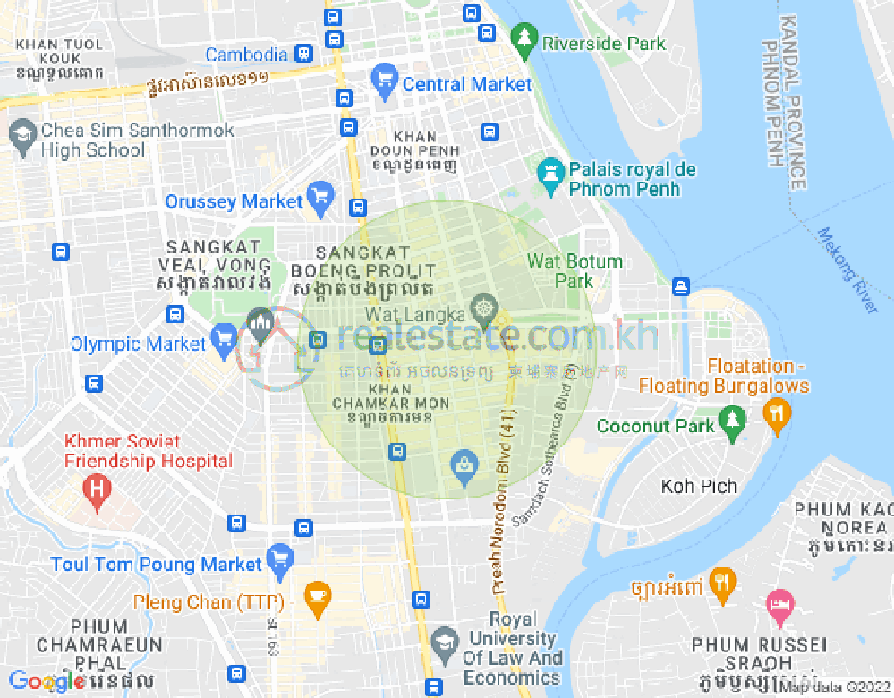 Map of Tonle Bassac, Chamkarmon, Phnom Penh