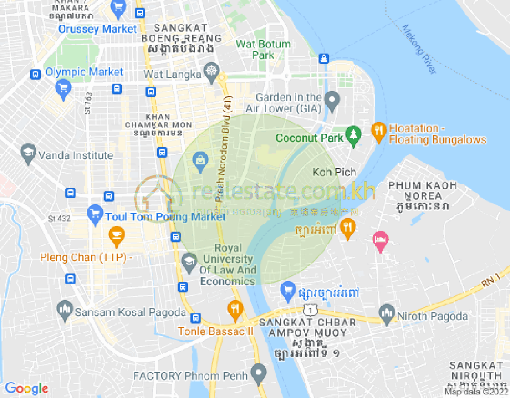 Map of Tonle Bassac, Chamkarmon, Phnom Penh