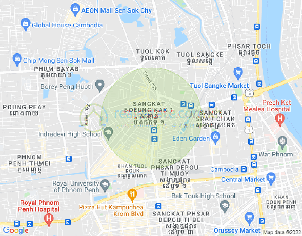 ブン・カック1, トゥールコーク, プノンペンの地図