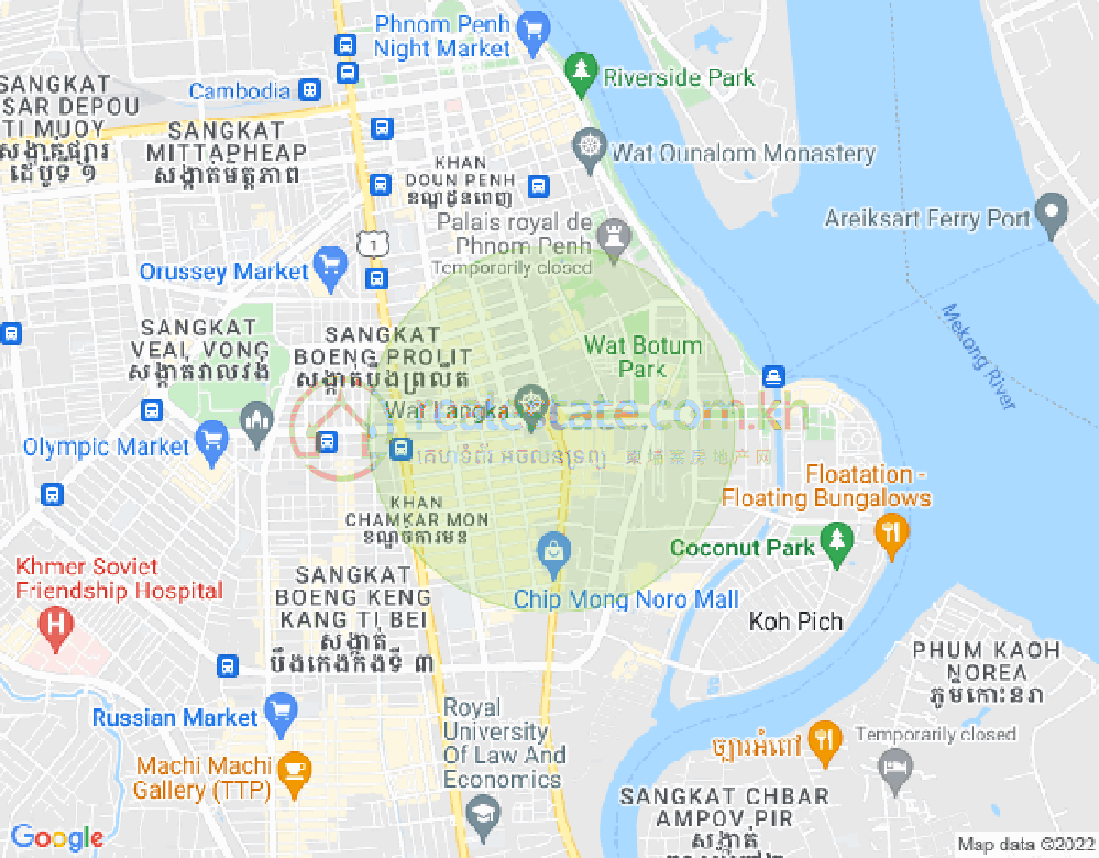 Mapa: Tonle Bassac, Chamkarmon, Phnom Penh