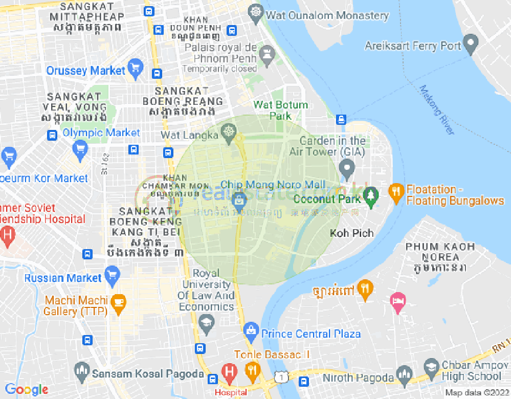 Carte de Tonle Bassac, Chamkarmon, Phnom Penh
