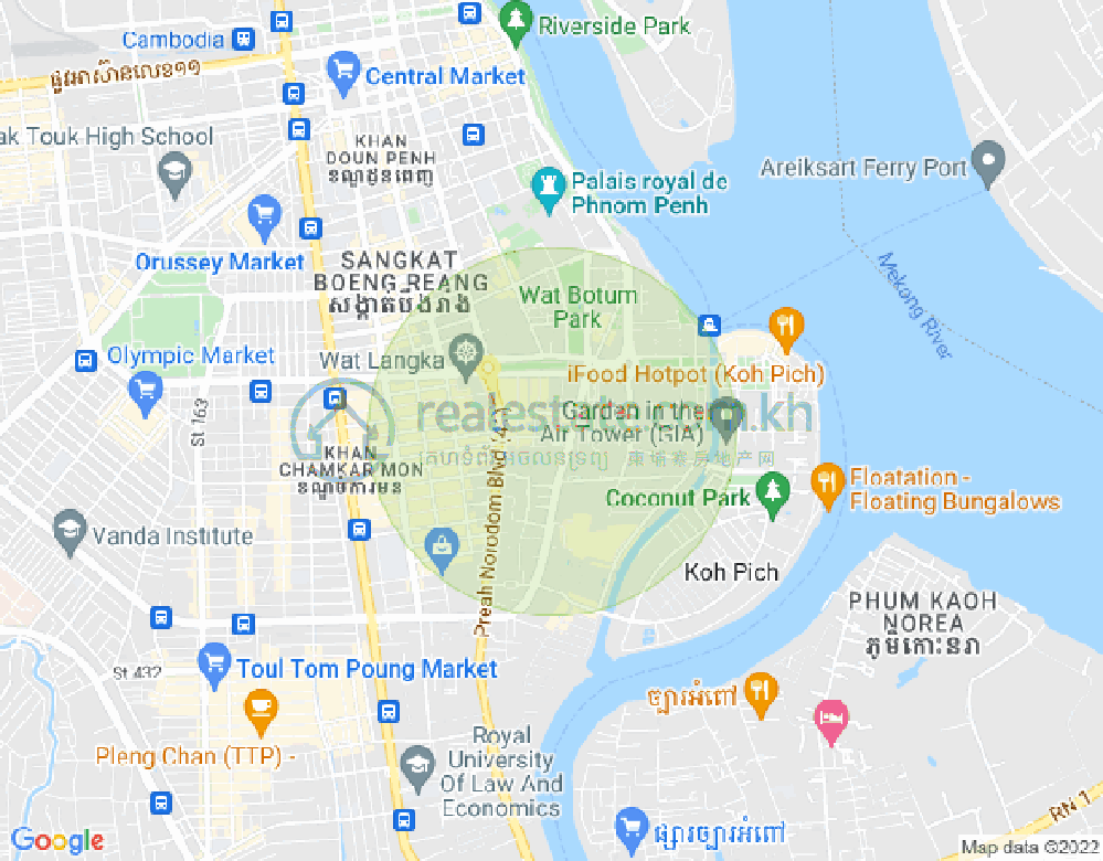 Map of Tonle Bassac, Chamkarmon, Phnom Penh