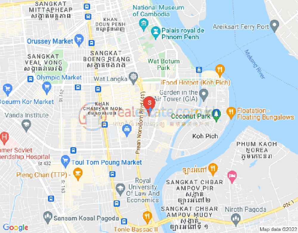 Mapa: Boeung Kak 1, Toul Kork, Phnom Penh
