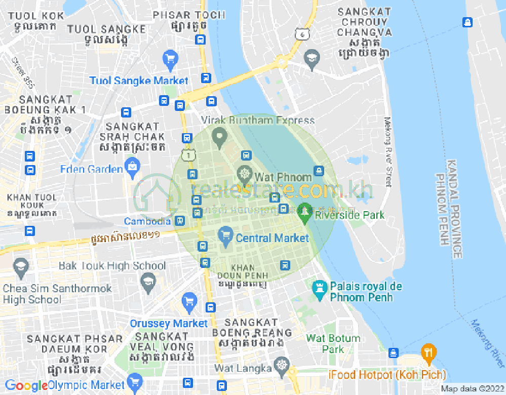 Map of Wat Phnom, Daun Penh, Phnom Penh