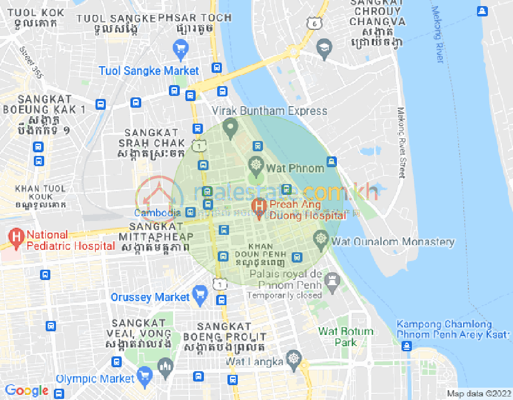 Map of Wat Phnom, Daun Penh, Phnom Penh