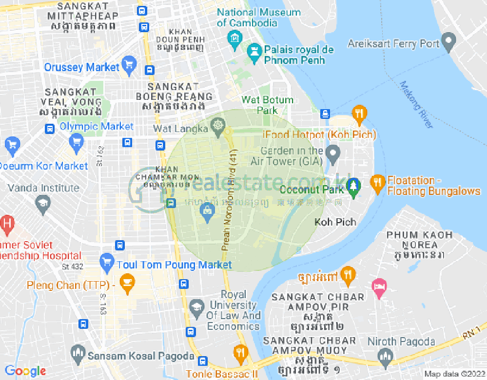 Map of Boeung Kak 1, Toul Kork, Phnom Penh