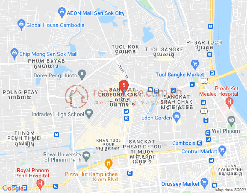 Mapa: Boeung Kak 1, Toul Kork, Phnom Penh