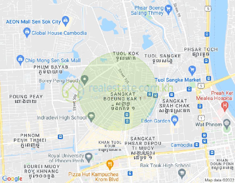 Mapa: Boeung Kak 1, Toul Kork, Phnom Penh