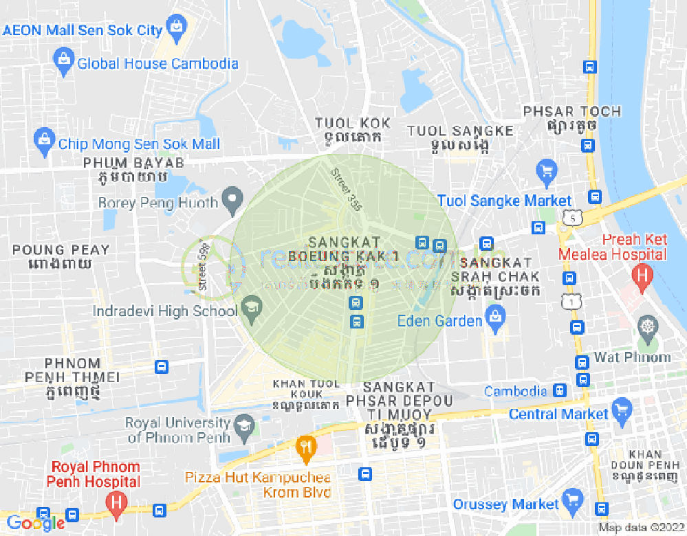 Mapa: Boeung Kak 1, Toul Kork, Phnom Penh