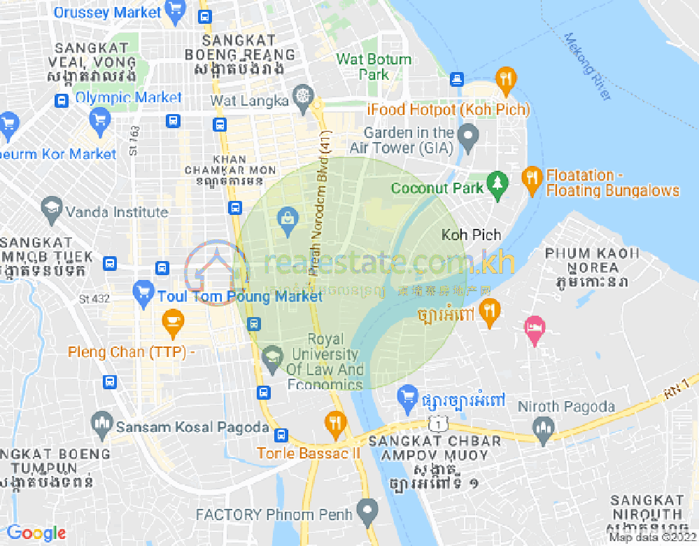 Карта Тонле Бассак, Чамкармон, Пномпень