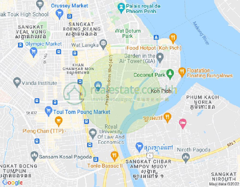 Carte de Tonle Bassac, Chamkarmon, Phnom Penh