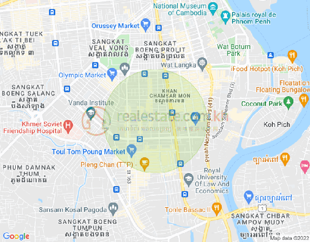 万景岗2分区（BKK2), 波哥堪, 金边地图