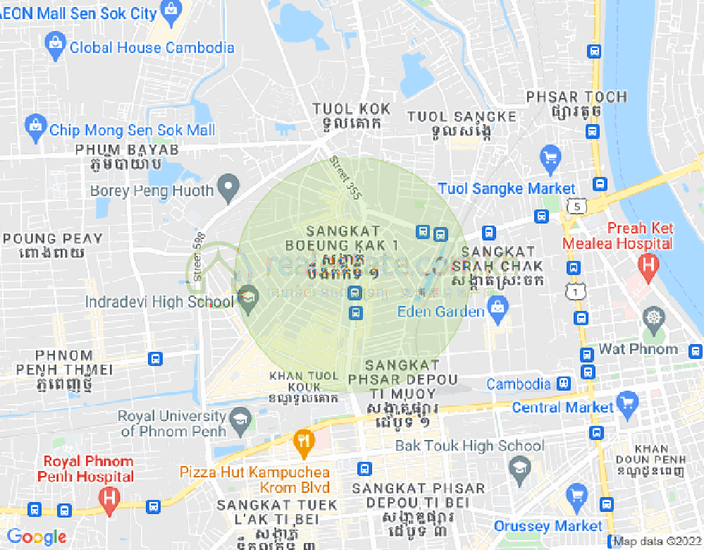 Mapa: Boeung Kak 1, Toul Kork, Phnom Penh