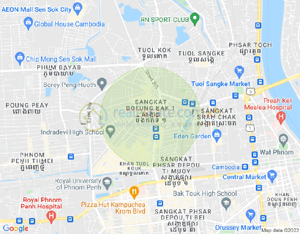 Mapa: Boeung Kak 1, Toul Kork, Phnom Penh