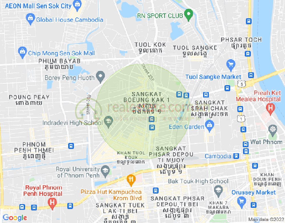 Mapa: Boeung Kak 1, Toul Kork, Phnom Penh