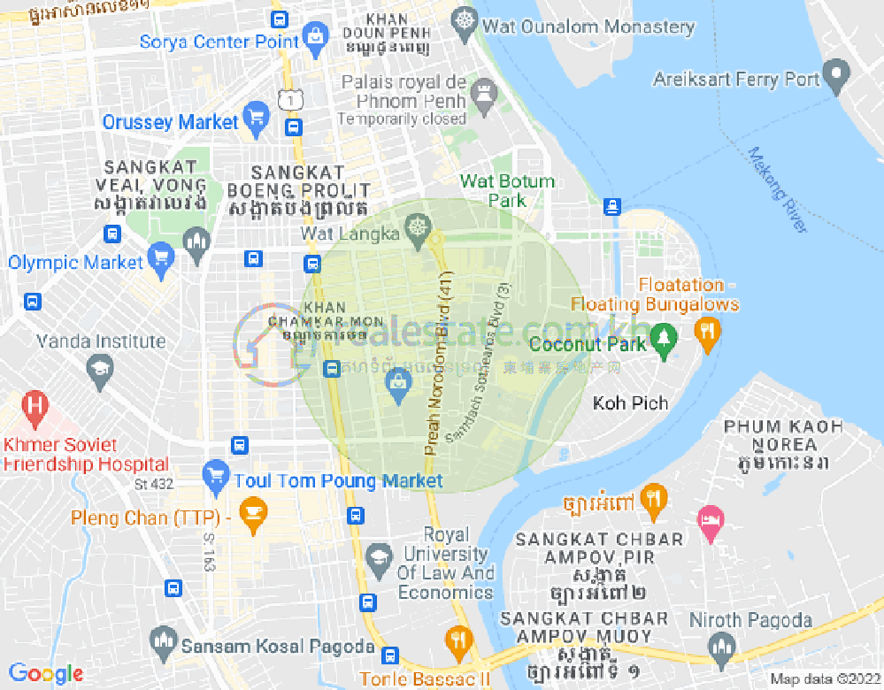 トゥールトンポン1, チャムカモン, プノンペンの地図