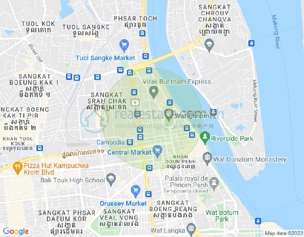 Map of Wat Phnom, Daun Penh, Phnom Penh