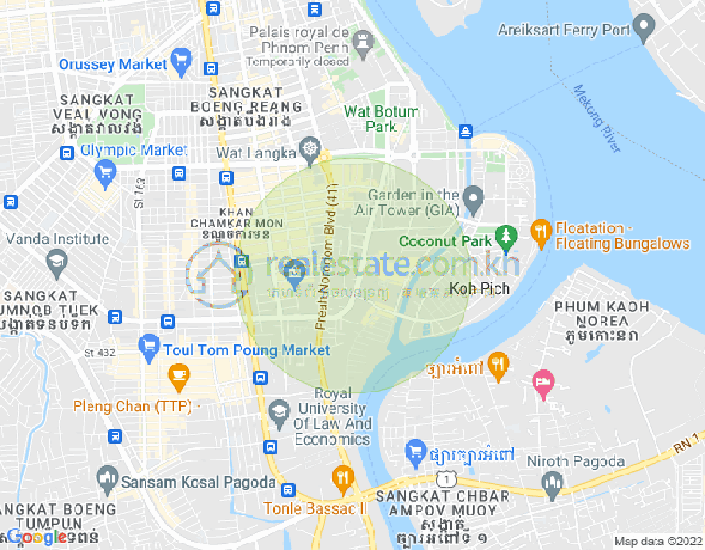 Map of Tonle Bassac, Chamkarmon, Phnom Penh