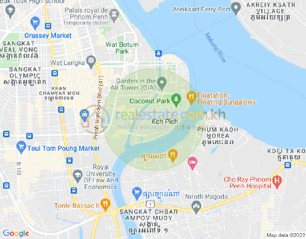 Map of Tonle Bassac, Chamkarmon, Phnom Penh