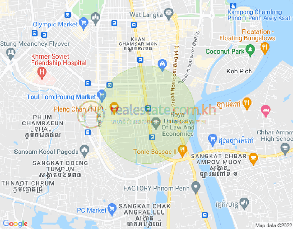 Map of Tonle Bassac, Chamkarmon, Phnom Penh