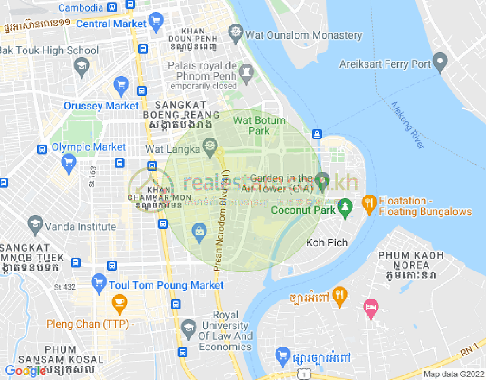 Map of Tonle Bassac, Chamkarmon, Phnom Penh