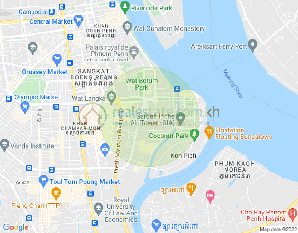 Map of Tonle Bassac, Chamkarmon, Phnom Penh
