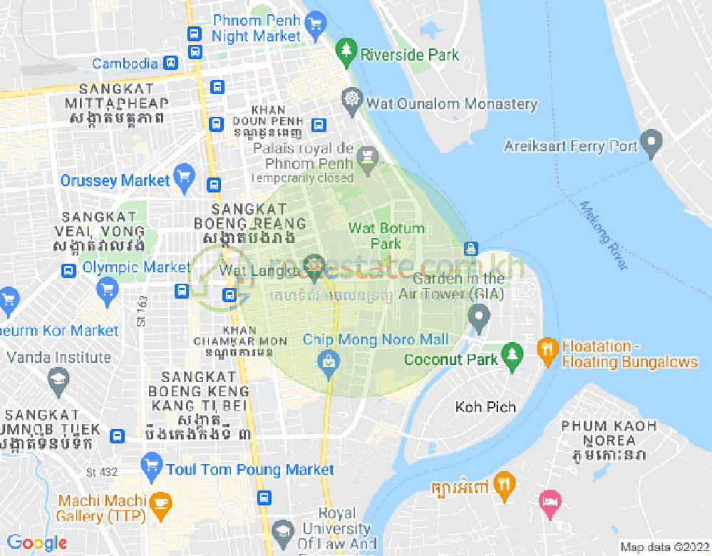 Mapa: Tonle Bassac, Chamkarmon, Phnom Penh