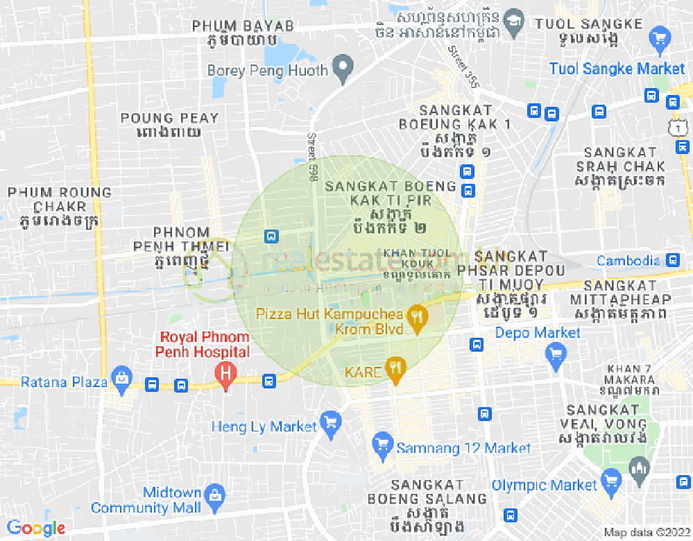 Tuek L'ak 2区, 堆谷区, 金边地图