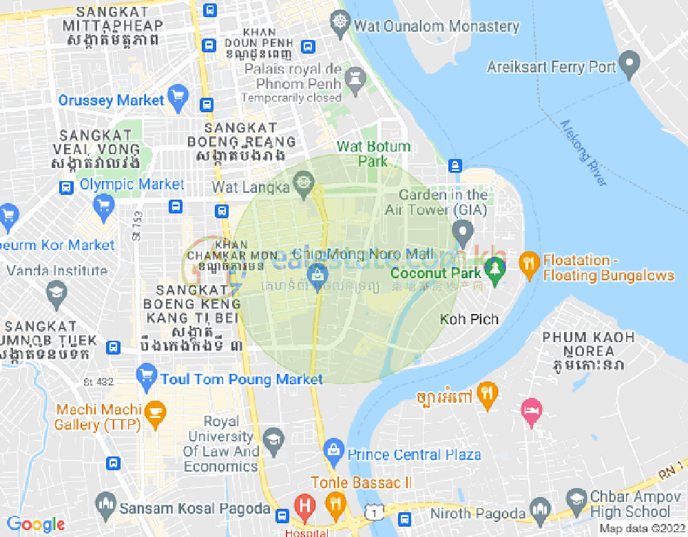 Mapa: Tonle Bassac, Chamkarmon, Phnom Penh