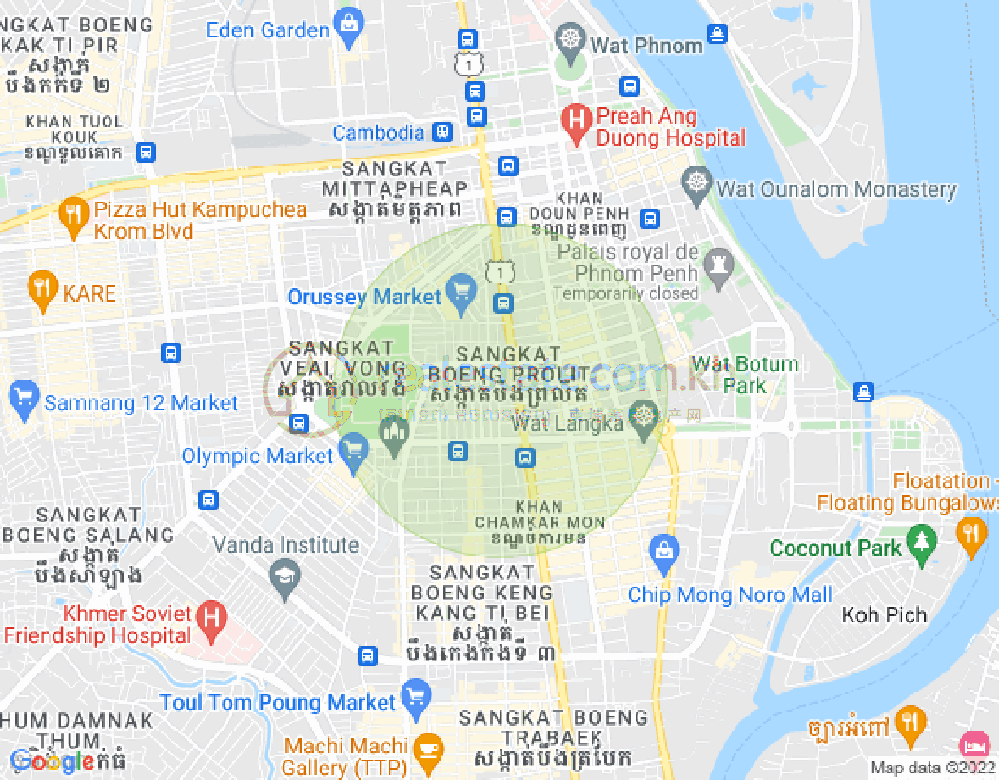 Map of Boeung Kak 1, Toul Kork, Phnom Penh