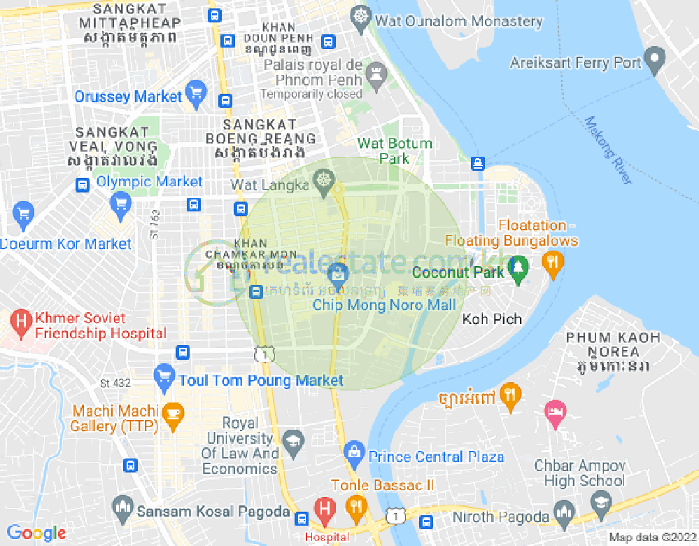 Map of Tonle Bassac, Chamkarmon, Phnom Penh