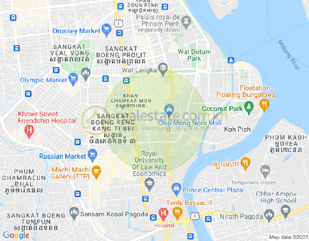 Map of Tonle Bassac, Chamkarmon, Phnom Penh