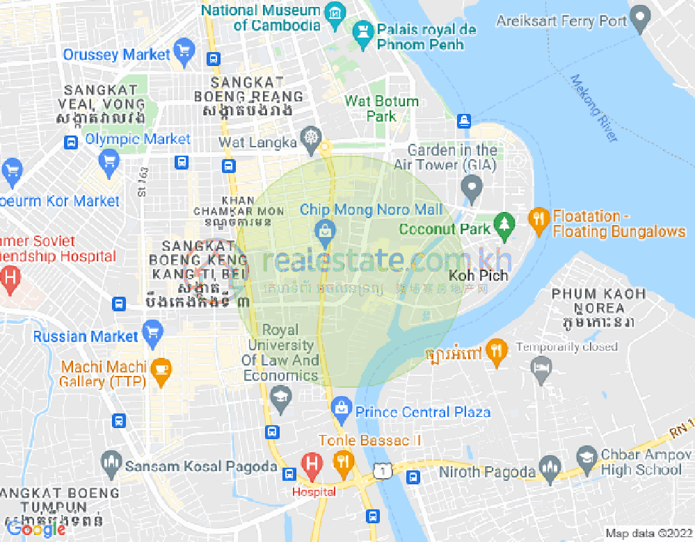 Map of Tonle Bassac, Chamkarmon, Phnom Penh