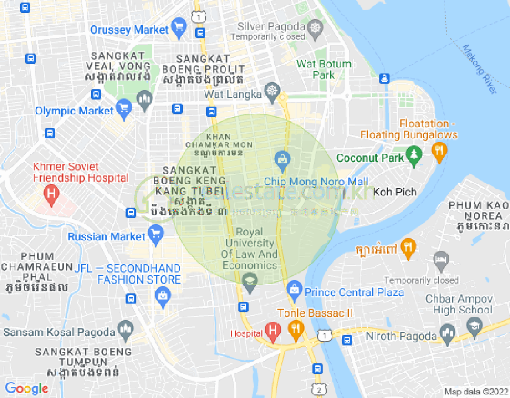 Map of Tonle Bassac, Chamkarmon, Phnom Penh