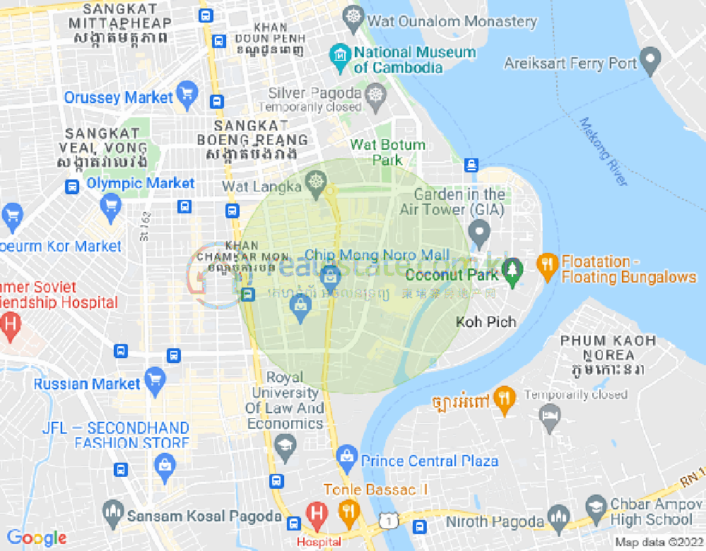 Map of Tonle Bassac, Chamkarmon, Phnom Penh