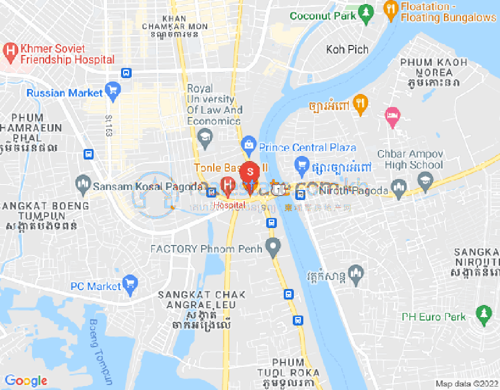 Map of Tonle Bassac, Chamkarmon, Phnom Penh
