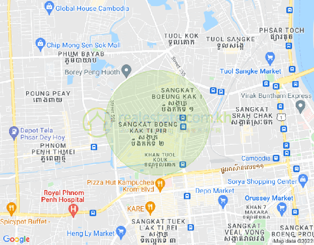 Mapa: Boeung Kak 2, Toul Kork, Phnom Penh