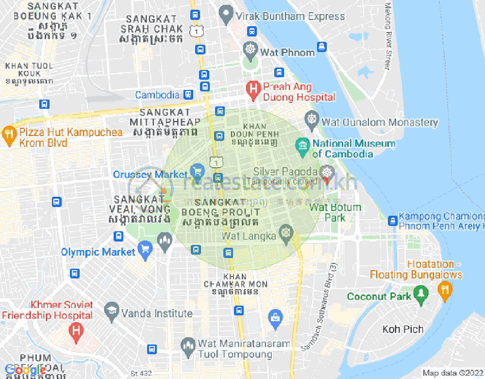 Mapa: Boeng Reang, Daun Penh, Phnom Penh
