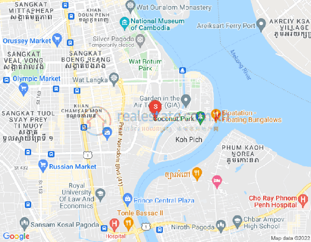 Map of Tonle Bassac, Chamkarmon, Phnom Penh