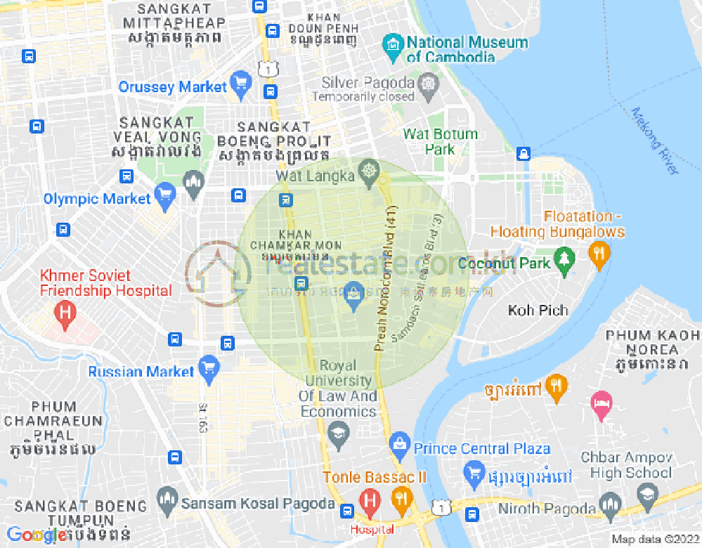 万景岗1分区（BKK1), 波哥堪, 金边地图