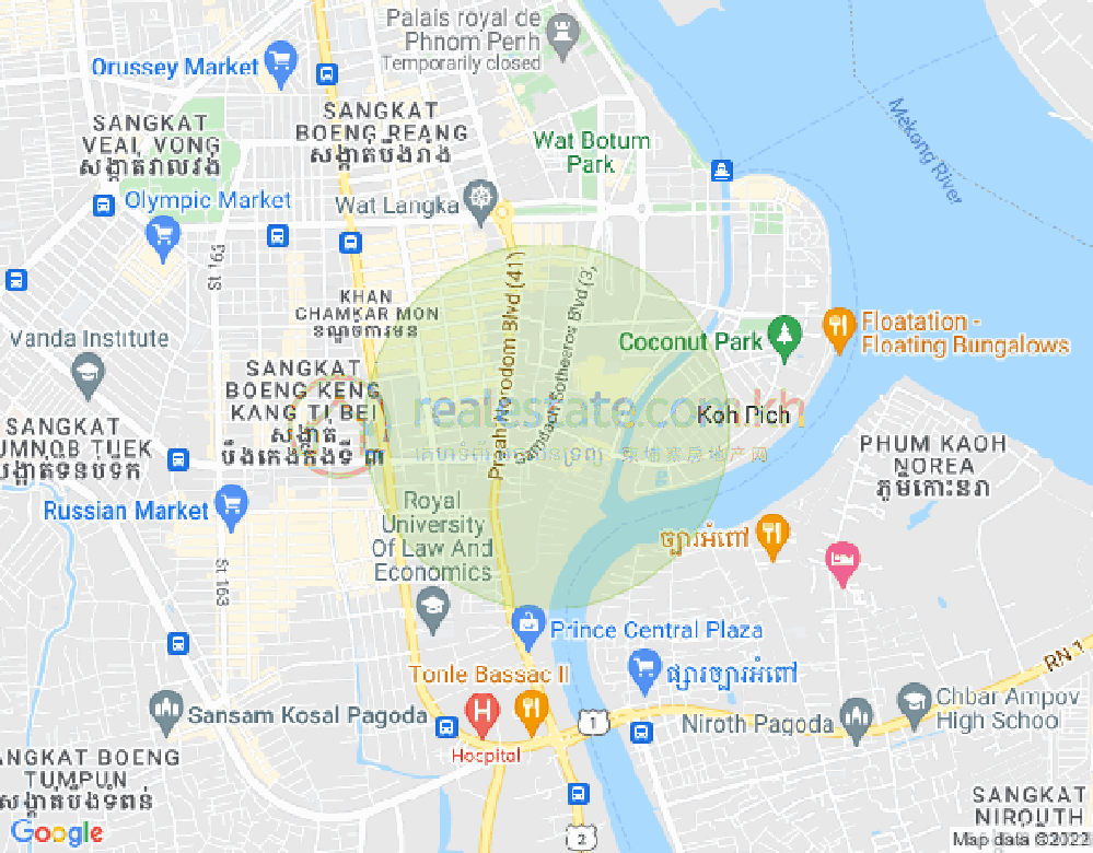 Map of Tonle Bassac, Chamkarmon, Phnom Penh