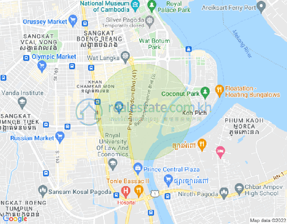 Map of Tonle Bassac, Chamkarmon, Phnom Penh