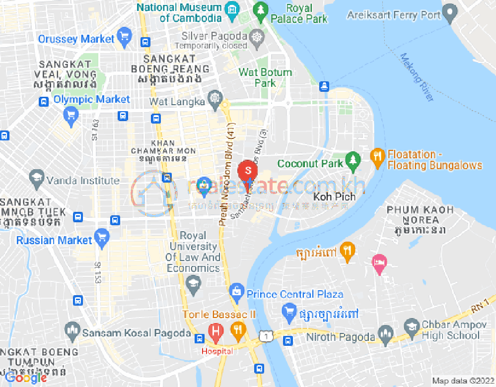 Mapa: Tonle Bassac, Chamkarmon, Phnom Penh
