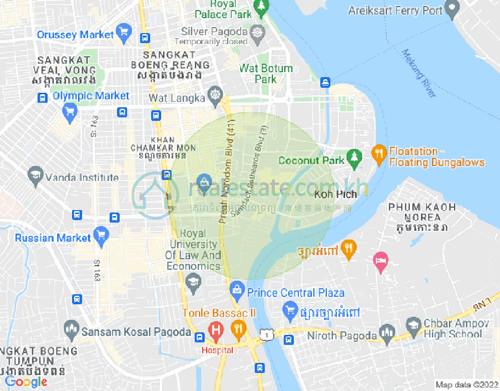 Map of Tonle Bassac, Chamkarmon, Phnom Penh