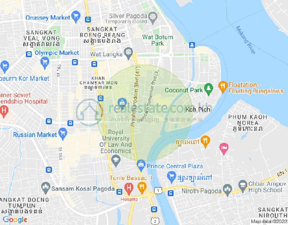 Map of Tonle Bassac, Chamkarmon, Phnom Penh