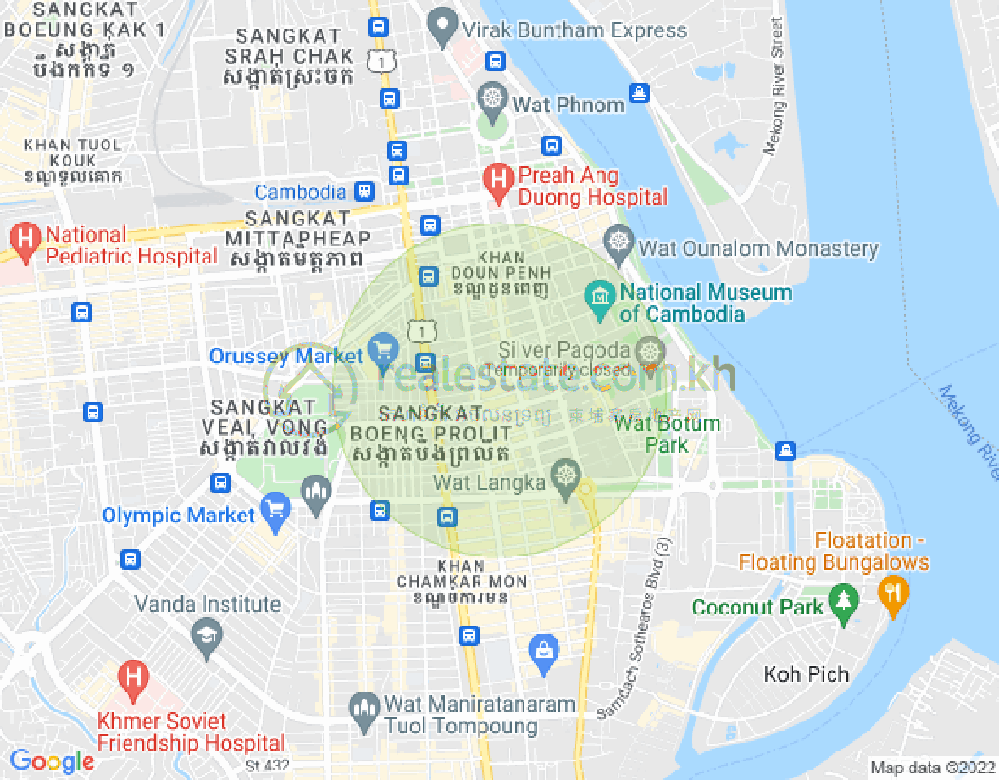 Mapa: Boeng Reang, Daun Penh, Phnom Penh